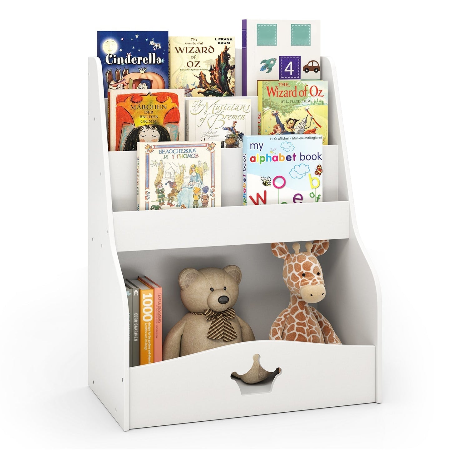 4-Tier Kids Bookshelf with Shelves and Compartment for Toddlers-White