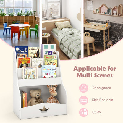 4-Tier Kids Bookshelf with Shelves and Compartment for Toddlers-White