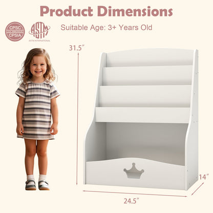 4-Tier Kids Bookshelf with Shelves and Compartment for Toddlers-White