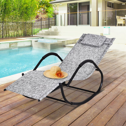 Outsunny Patio Rocking Lounge Chair Texteline Zero Gravity Rocker Outdoor Patio Garden Recliner Seat w/ Padded Pillow - Grey