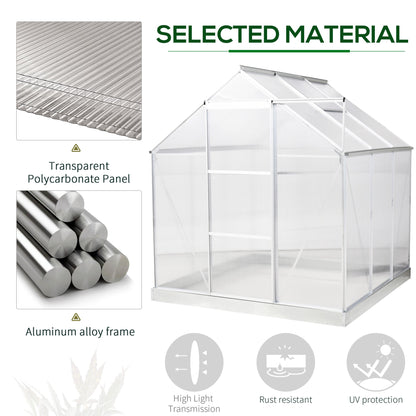 Outsunny 6 x 6 ft Walk-In Polycarbonate Greenhouse w/ Window Clear