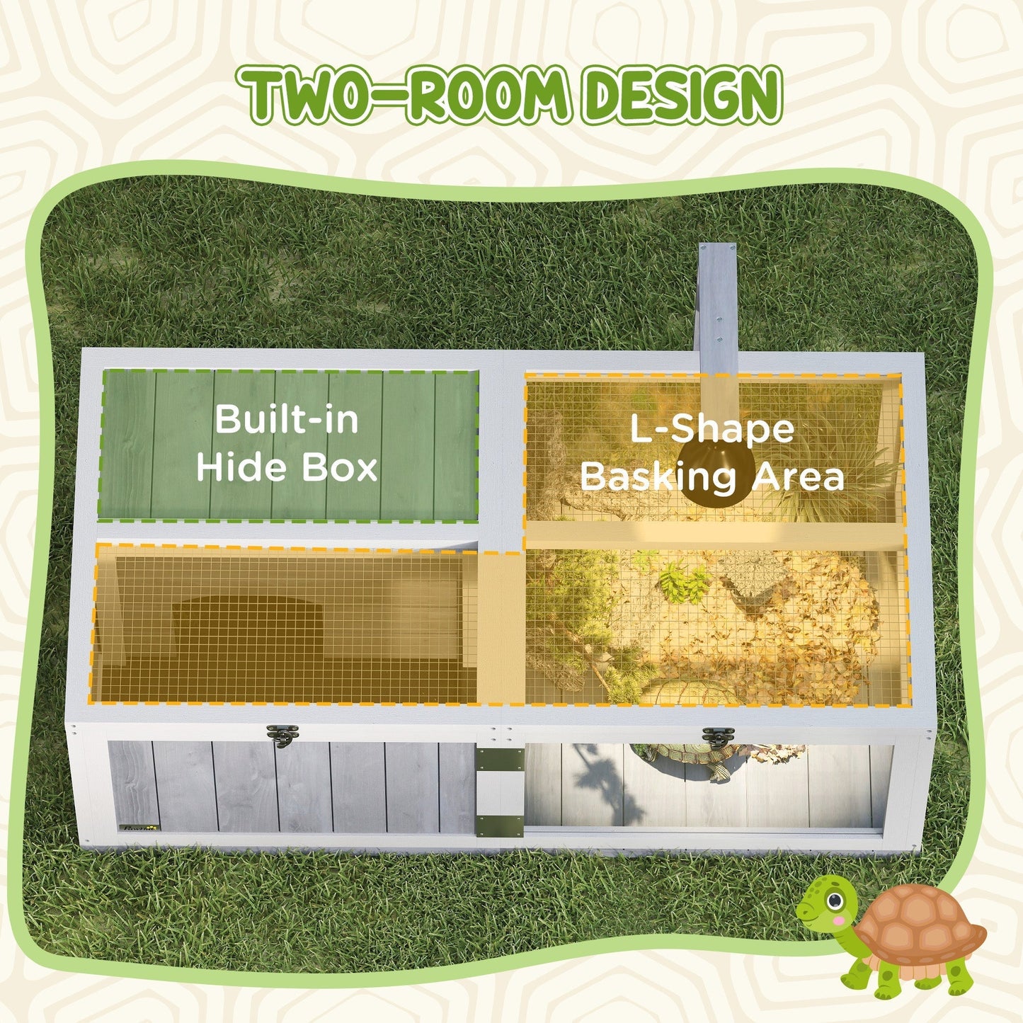 PawHut Wooden Tortoise House with Lamp Holder, Clear Windows, Openable Tops, Built-In Tray, Light Grey