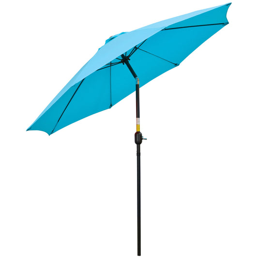 Outsunny 2.6M Parasol tarasowy, parasol przeciwsłoneczny, baldachim z korbą, 8 żeber, rama aluminiowa, niebieski