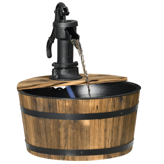 Outsunny 1 Tier Wooden Barrel Water Fountain Outdoor Garden Decorative Water Feature w/ Electric Pump