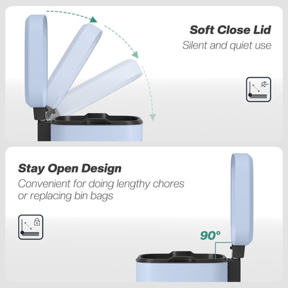 HOMCOM 20L Modern Boxy Metal Home Kitchen Bin - Light Blue