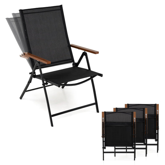 Breathable Fabric Folding Patio Chairs Set of 4-Black