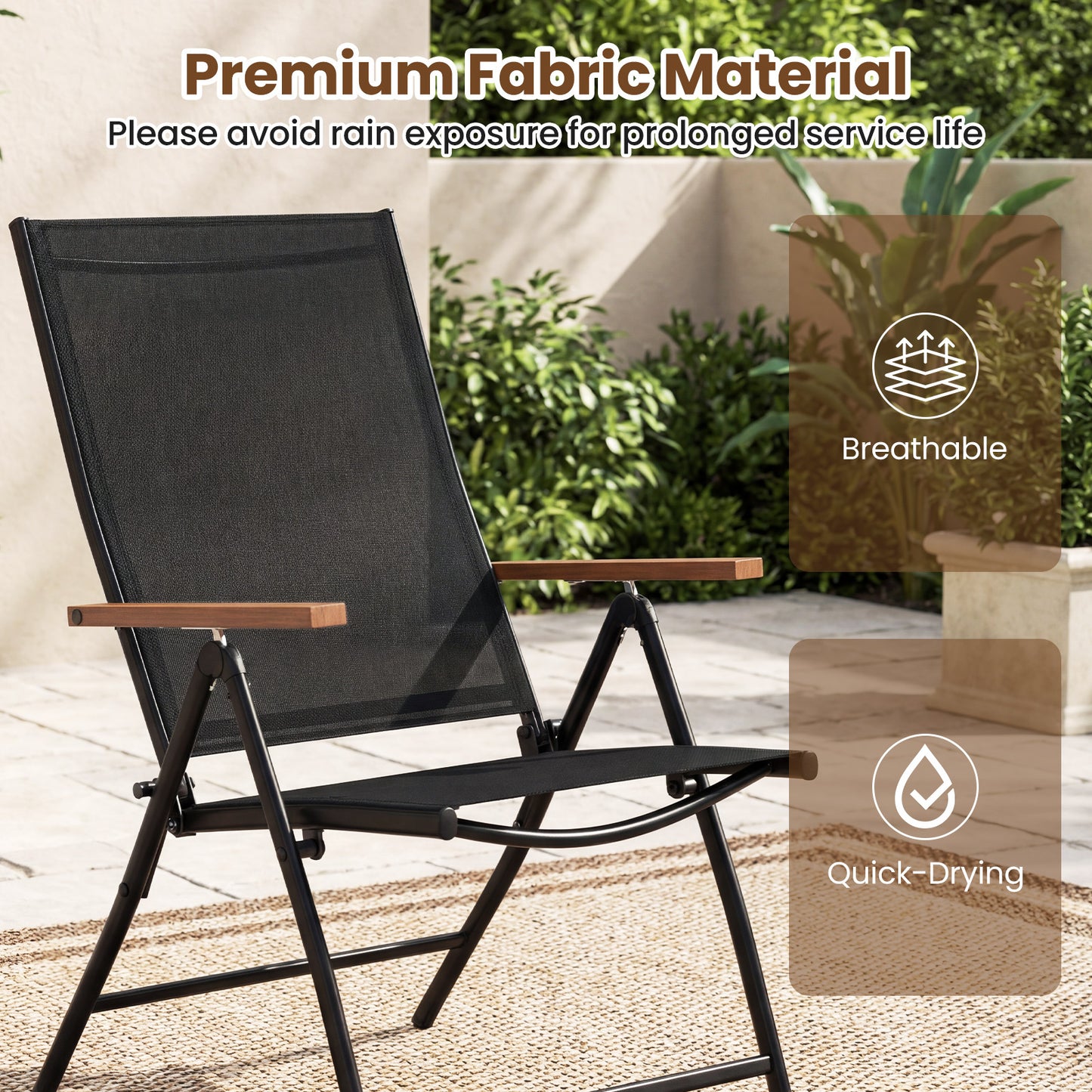 Breathable Fabric Folding Patio Chairs Set of 4-Black