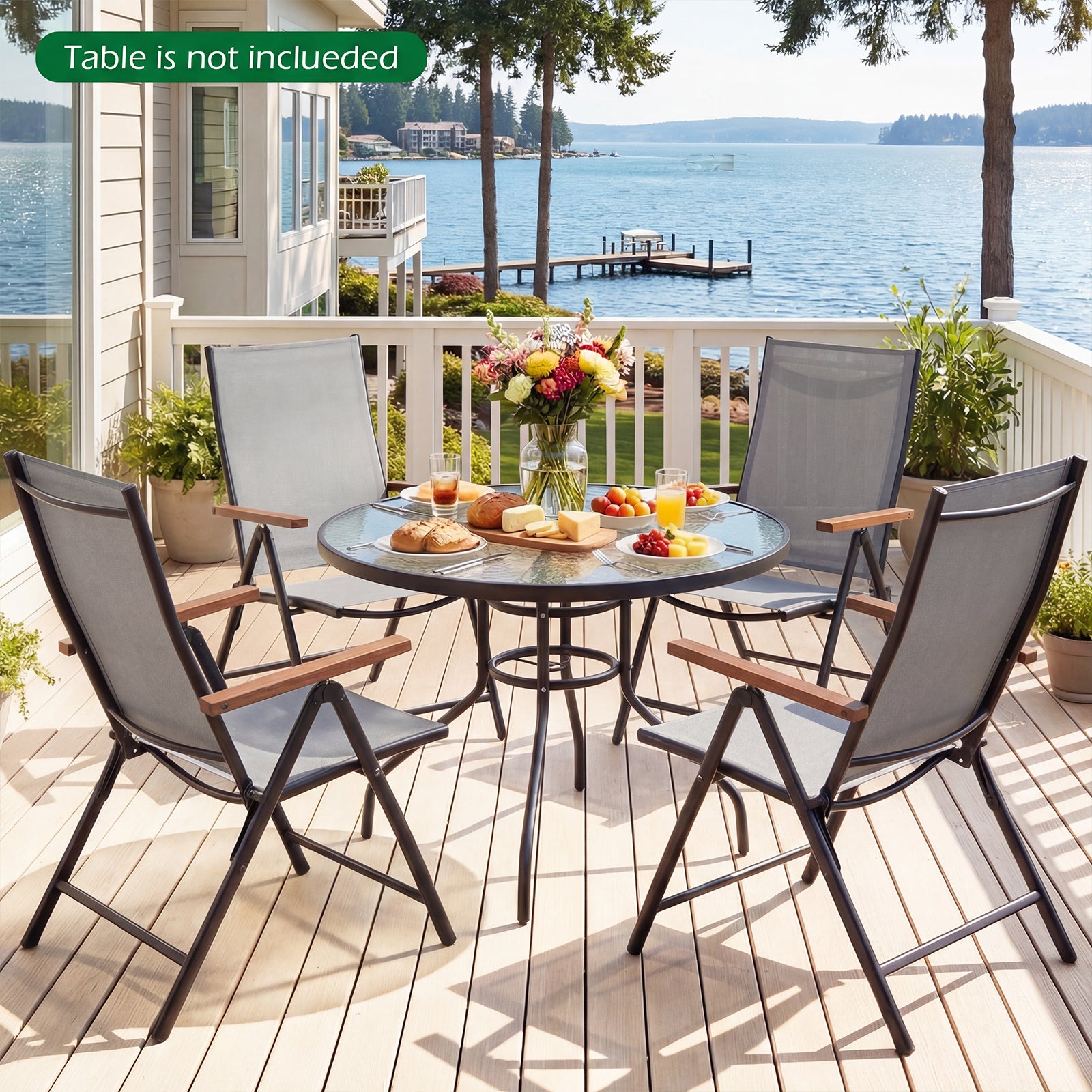 Breathable Fabric Folding Patio Chairs Set of 4-Grey