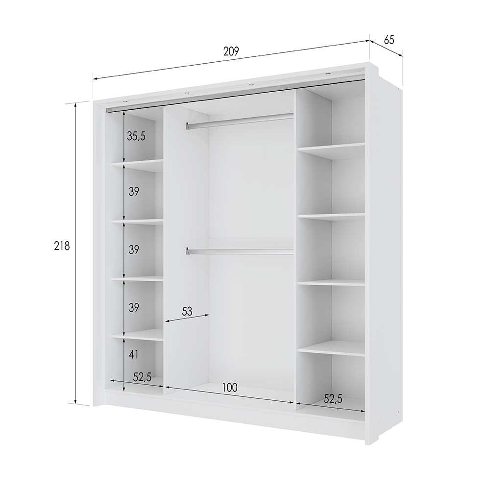 White Mirrored Folding Sliding Door Wardrobe 209cm – DUNHAM