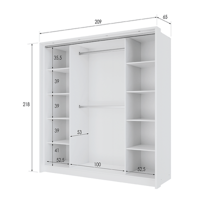 White Mirrored Folding Sliding Door Wardrobe 209cm – DUNHAM