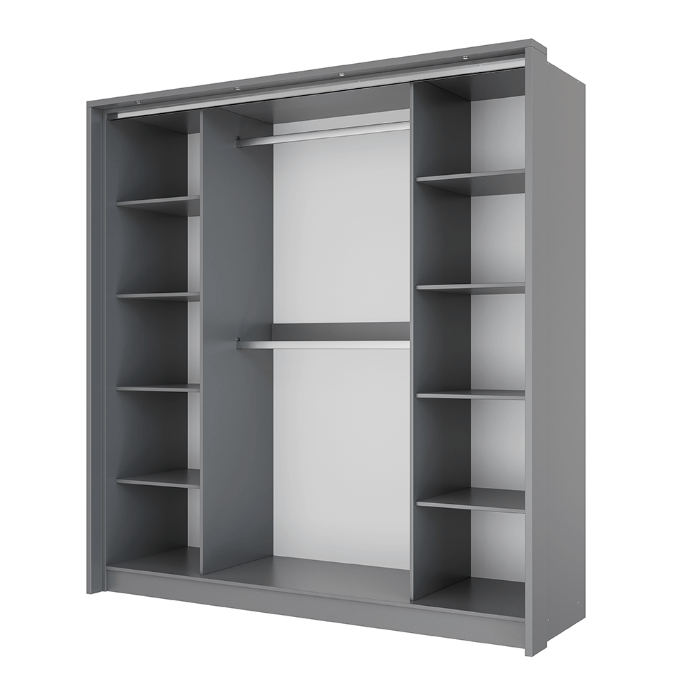 Grey Mirrored Folding Sliding Door Wardrobe 209cm – DUNHAM