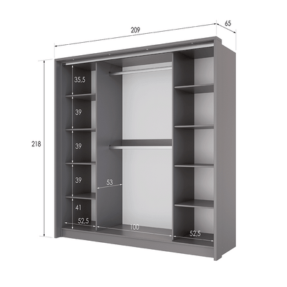 Grey Mirrored Folding Sliding Door Wardrobe 209cm – DUNHAM