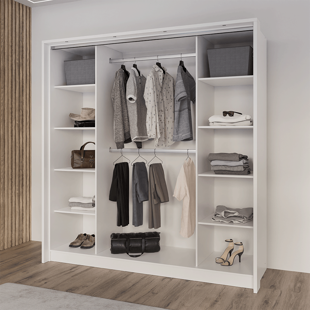 White Mirrored Folding Sliding Door Wardrobe 209cm – DUNHAM