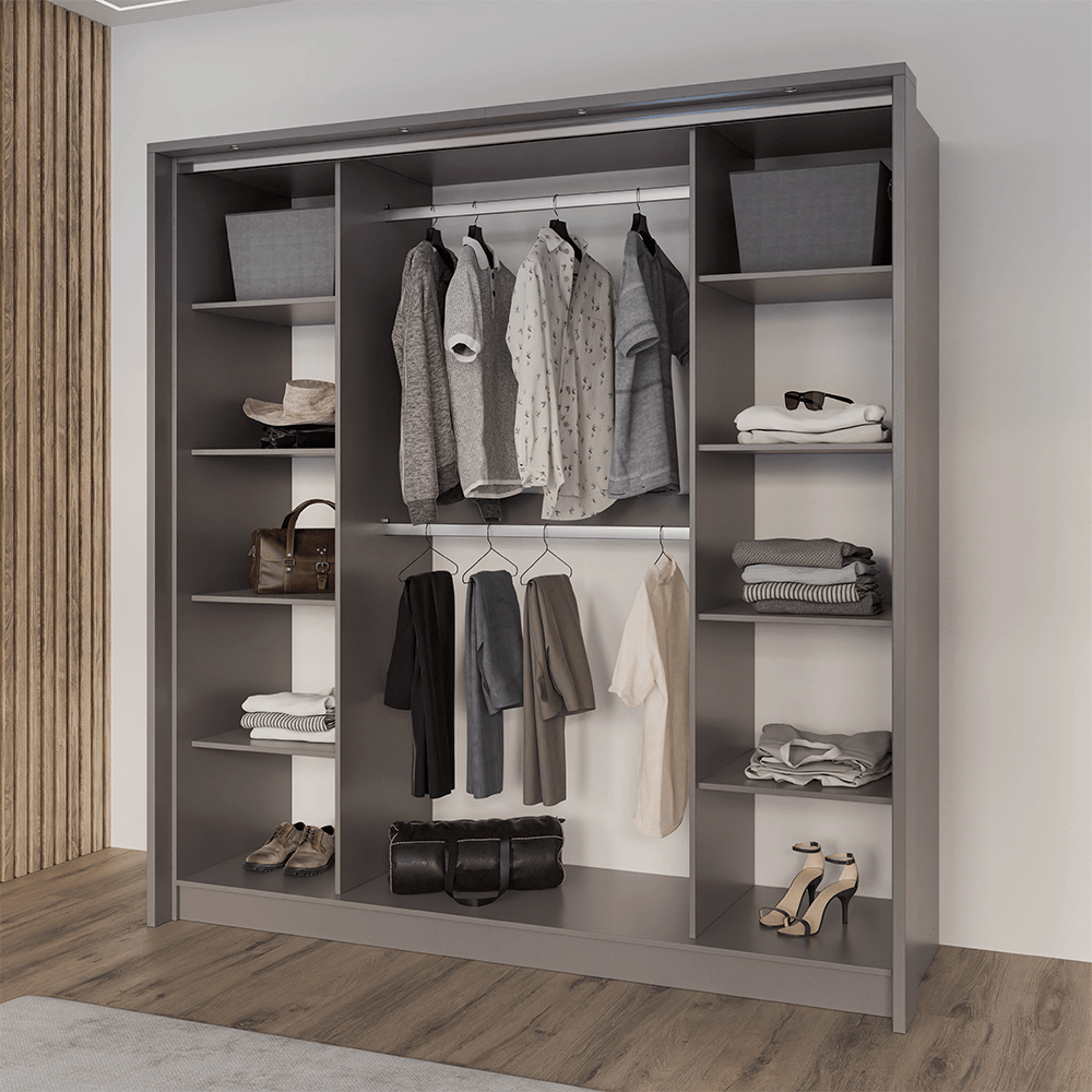 Grey Mirrored Folding Sliding Door Wardrobe 209cm – DUNHAM