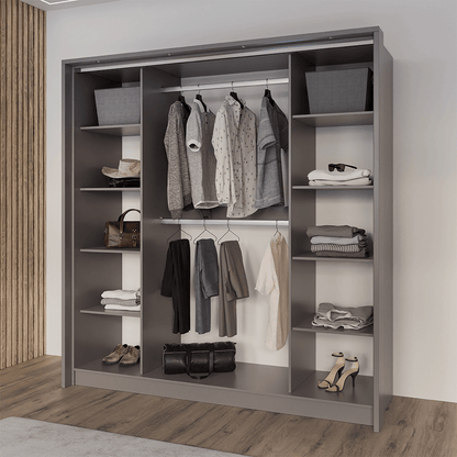 Grey Mirrored Folding Sliding Door Wardrobe 209cm – DUNHAM