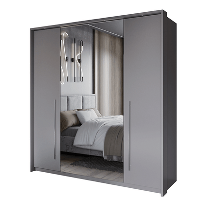 Grey Mirrored Folding Sliding Door Wardrobe 209cm – DUNHAM