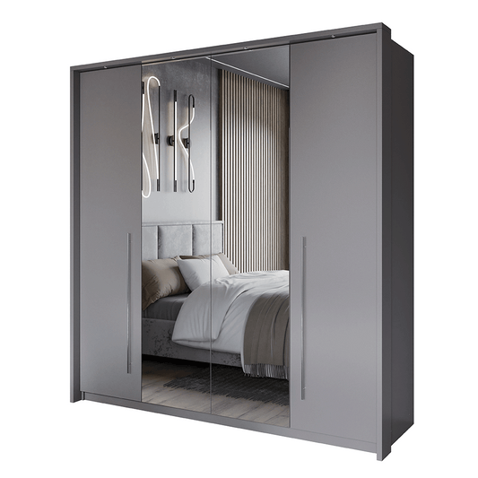 Grey Mirrored Folding Sliding Door Wardrobe 209cm – DUNHAM