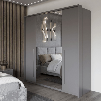 Grey Mirrored Folding Sliding Door Wardrobe 209cm – DUNHAM
