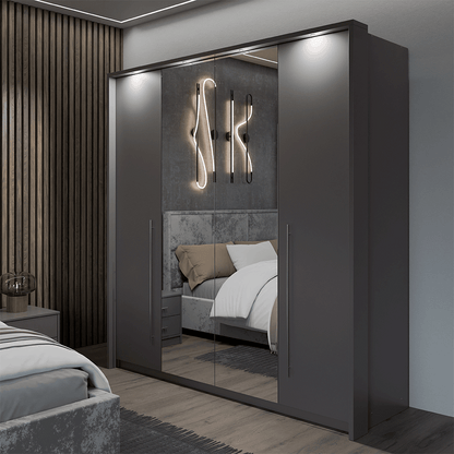 Grey Mirrored Folding Sliding Door Wardrobe 209cm – DUNHAM