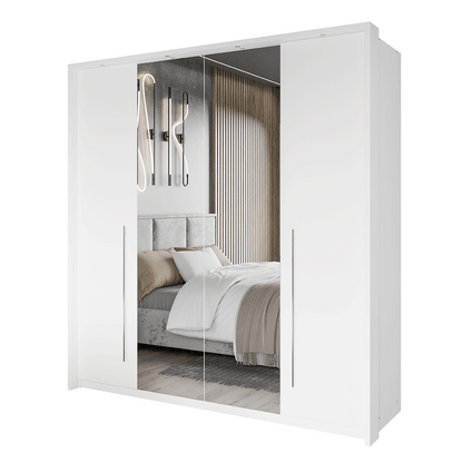 White Mirrored Folding Sliding Door Wardrobe 209cm – DUNHAM