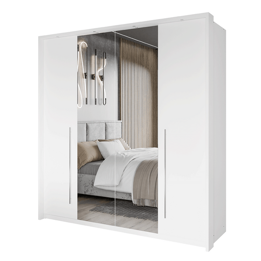White Mirrored Folding Sliding Door Wardrobe 209cm – DUNHAM