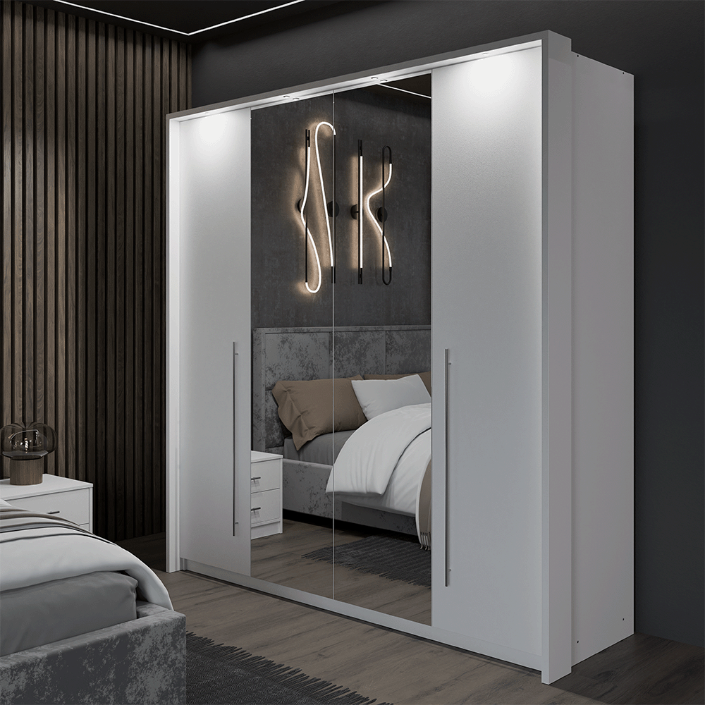 White Mirrored Folding Sliding Door Wardrobe 209cm – DUNHAM