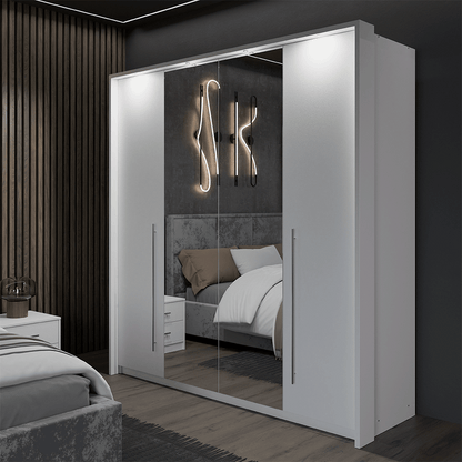 White Mirrored Folding Sliding Door Wardrobe 209cm – DUNHAM