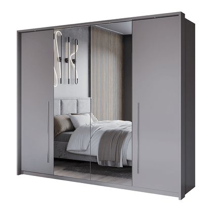 Grey Mirrored Folding Sliding Door Wardrobe 255cm – DUNHAM