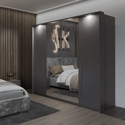 Grey Mirrored Folding Sliding Door Wardrobe 255cm – DUNHAM