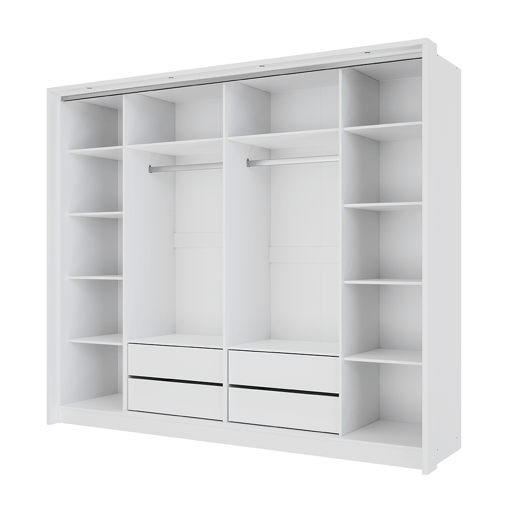 White Mirrored Folding Sliding Door Wardrobe 255cm – DUNHAM