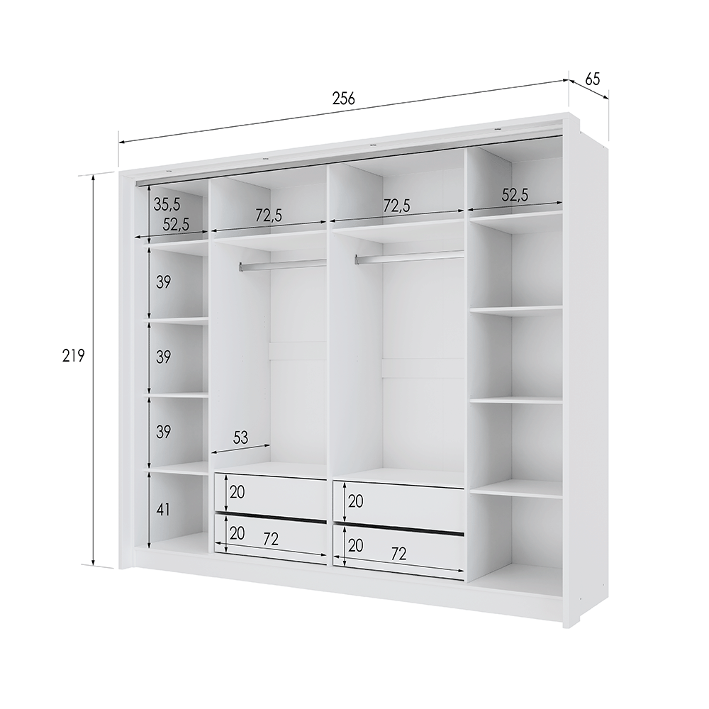 White Mirrored Folding Sliding Door Wardrobe 255cm – DUNHAM