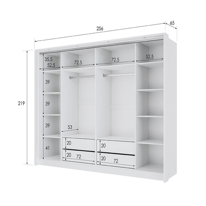 White Mirrored Folding Sliding Door Wardrobe 255cm – DUNHAM