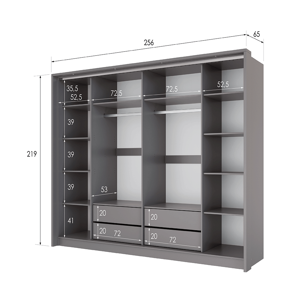 Grey Mirrored Folding Sliding Door Wardrobe 255cm – DUNHAM