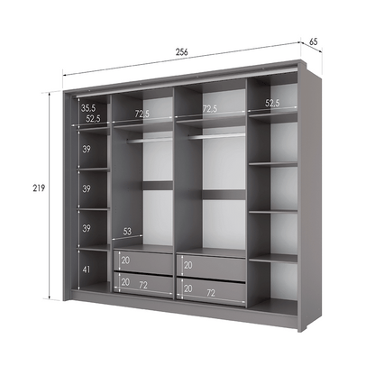Grey Mirrored Folding Sliding Door Wardrobe 255cm – DUNHAM