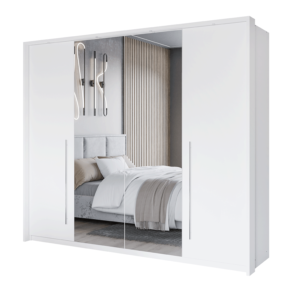 White Mirrored Folding Sliding Door Wardrobe 255cm – DUNHAM