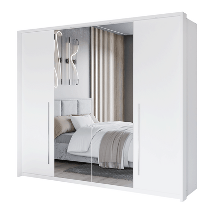White Mirrored Folding Sliding Door Wardrobe 255cm – DUNHAM