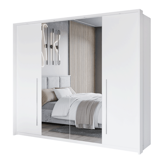 White Mirrored Folding Sliding Door Wardrobe 255cm – DUNHAM