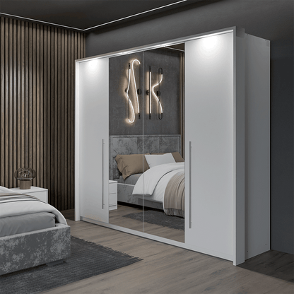 White Mirrored Folding Sliding Door Wardrobe 255cm – DUNHAM