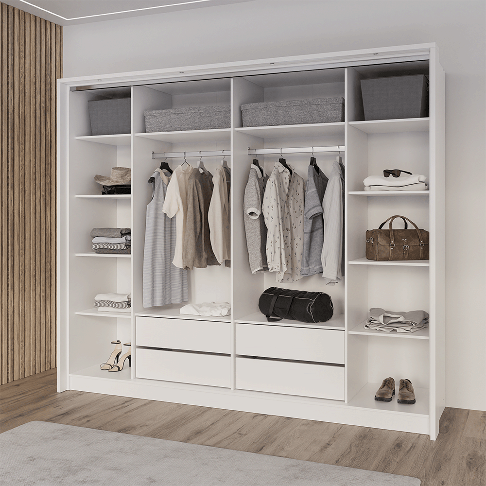 White Mirrored Folding Sliding Door Wardrobe 255cm – DUNHAM