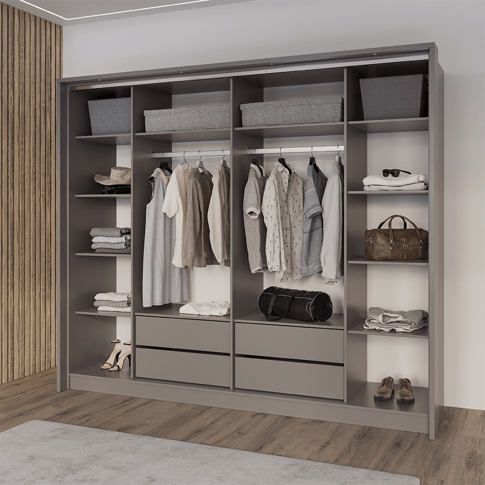 Grey Mirrored Folding Sliding Door Wardrobe 255cm – DUNHAM