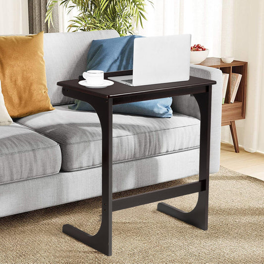 C-ShapedBamboo Side Table with 7 Adjustable Angles-Brown