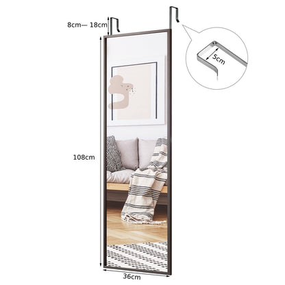 Full Length Wall-Mounted Mirror with Height Adjusting Hooks-Brown
