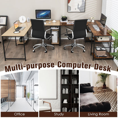 Wooden Industrial L-Shaped Desk with Storage Shelves-Rustic Brown