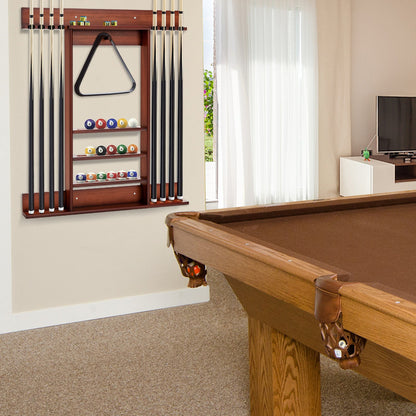 Wall-Mounted Billiards Pool Cue Rack-Brown