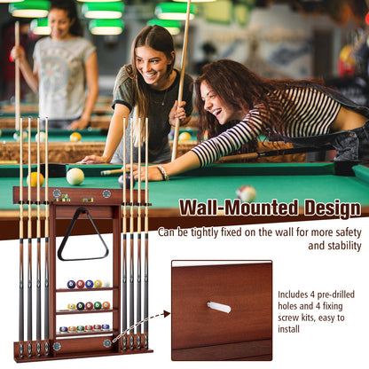 Wall-Mounted Billiards Pool Cue Rack-Brown