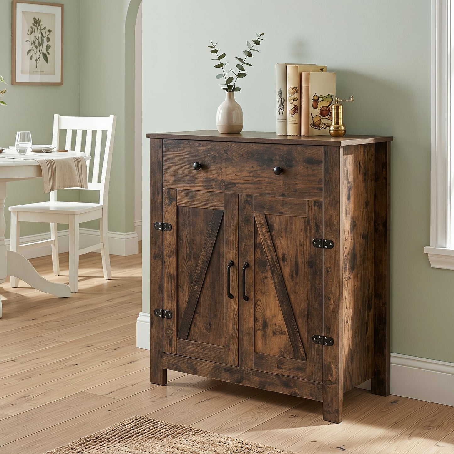 Buffet Cabinet 80 cm Farmhouse Side Board Cabinet with 5-Tier Adjustable Shelf-Rustic Brown