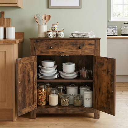 Buffet Cabinet 80 cm Farmhouse Side Board Cabinet with 5-Tier Adjustable Shelf-Rustic Brown