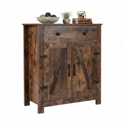Buffet Cabinet 80 cm Farmhouse Side Board Cabinet with 5-Tier Adjustable Shelf-Rustic Brown