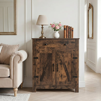 Buffet Cabinet 80 cm Farmhouse Side Board Cabinet with 5-Tier Adjustable Shelf-Rustic Brown