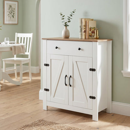Buffet Cabinet 80 cm Farmhouse Side Board Cabinet with 5-Tier Adjustable Shelf-White